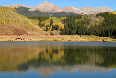 View to Holy Cross Wilderness from Crooked Creek Reservoir.